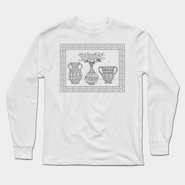 Greek Vase Line Art Long Sleeve T-Shirt by ZUCCACIYECIBO